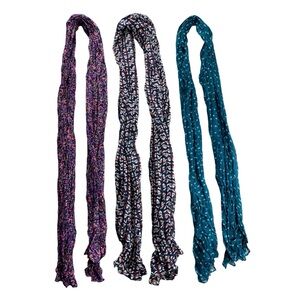 Women’s Fashion Scarves (3) Floral Birdie Heart Print Purple Green Blue Sheer
